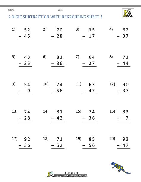 2 Digit Subtraction with Regrouping Worksheets .